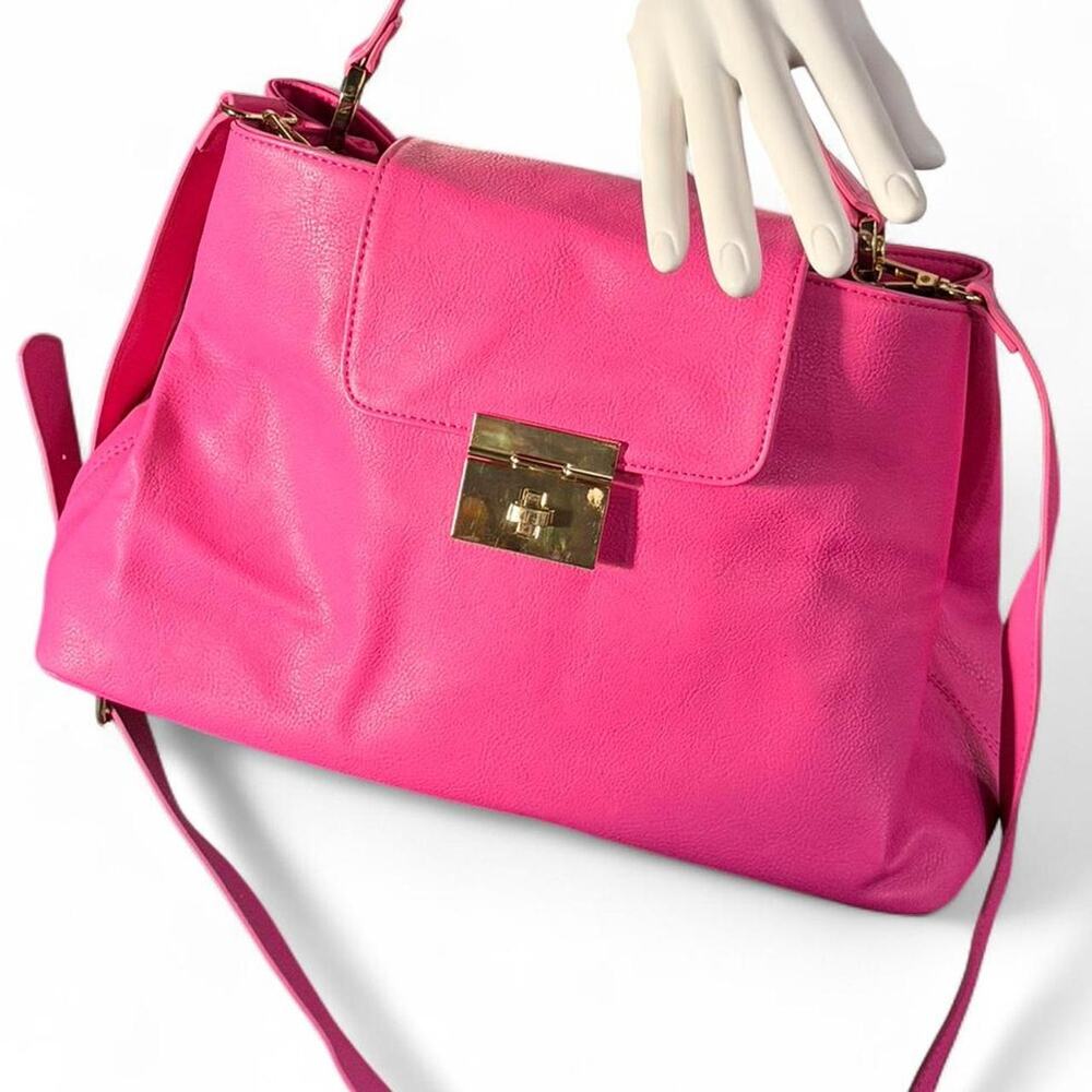 Charming Charlie C Hot Pink Fuchsia Faux Leather 2Way Satchel Gold Hardware L